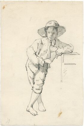 Boy playing an oboe