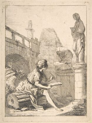 Boy Sketching Ruins