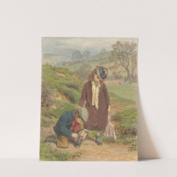 Boy Tying a Girl&#8217;s Shoe by Robert Barnes
