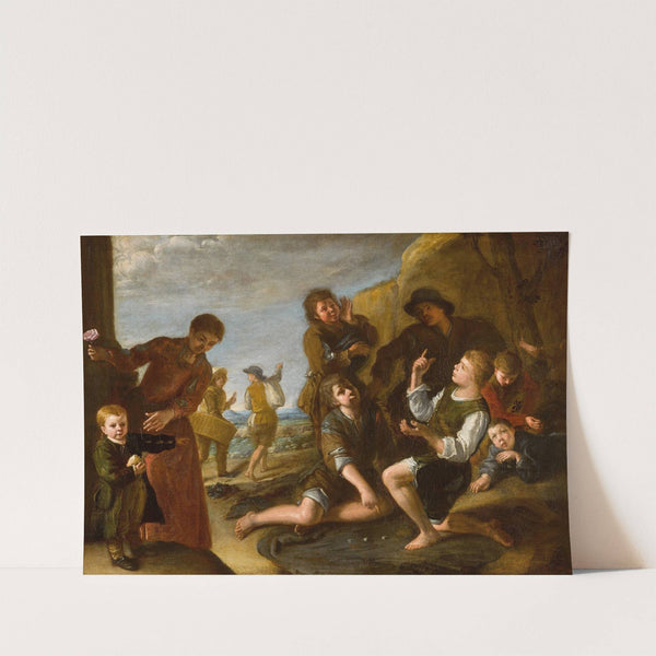 Boys playing dice, a presentation modello by Pedro Núñez de Villavicencio