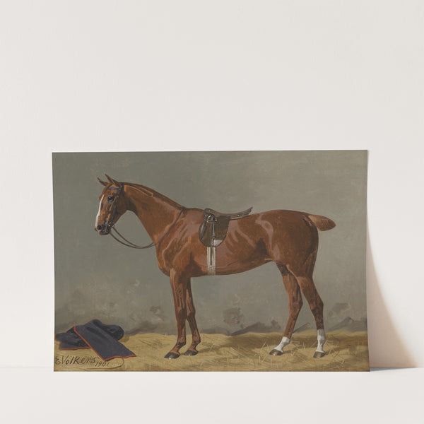 Brauner gesattelt im Stall (1901) by Emil Volkers