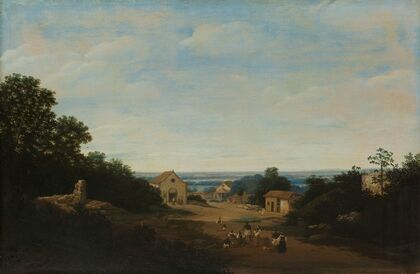 Brazilian landscape with the village of Igaraçú. To the left the church of Sts Cosmas and Damian