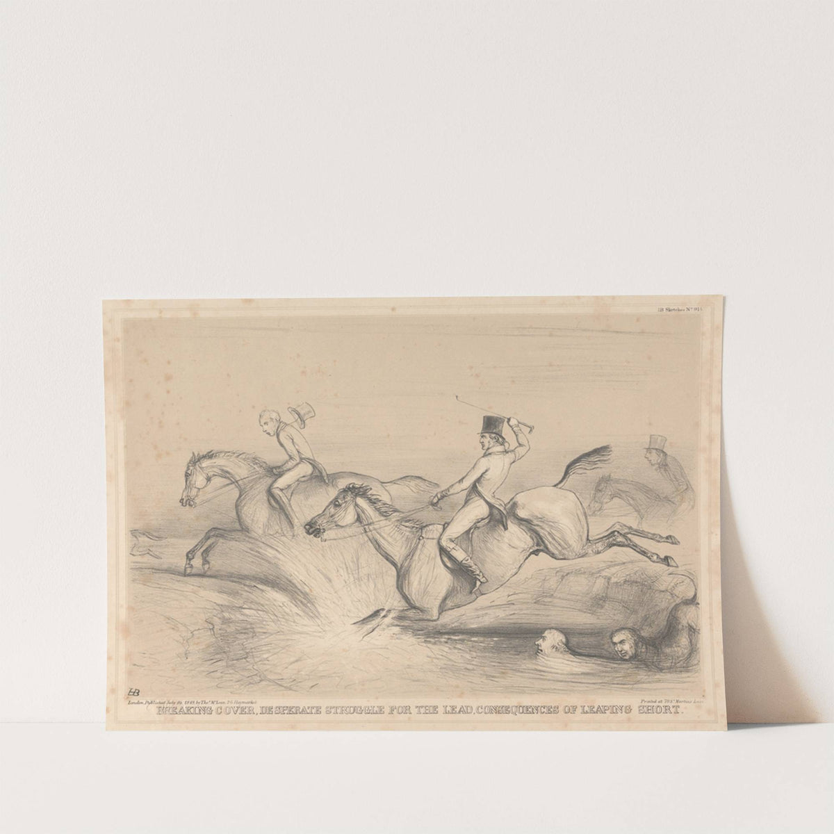 Breaking Cover, Desperate Struggle for the Lead, Consequences of Leaping Short (1849) by John Doyle
