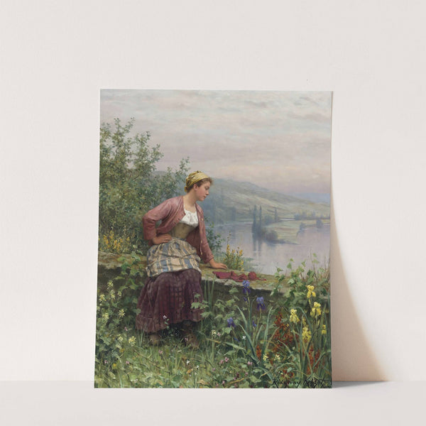 Brittany Girl Overlooking A Stream by Daniel Ridgway Knight