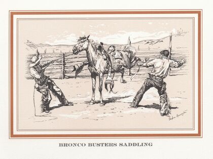 Bronco busters saddling