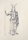 Brunnhilde. Weisses Gewand, silberne Rustung, Helm und Waffen (1897)