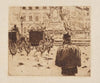 Brussels stadsplein met koetsen en personages (1893)