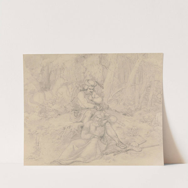 Bueskytter og kriger i skogen (1840) by Adolph Tidemand