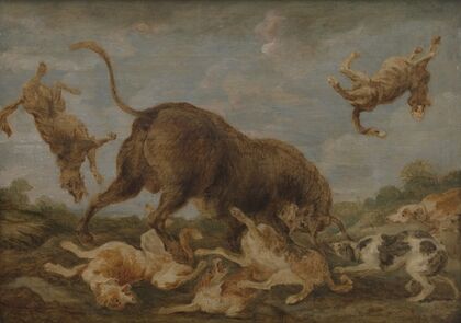 Buffalo attacked by dogs