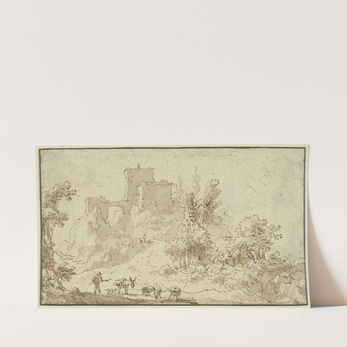 Burgruine, vorne ein Hirte mit Eseln und Schafen by Nicolaes Pietersz. Berchem
