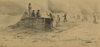 Burning breastworks and forts at Manassas