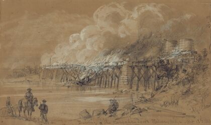 Burning the Rappahannock Railway bridge. Oct. 13th 1863