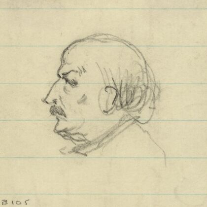 Bust-length profile portrait