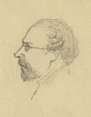 Bust-length profile portrait of a man wearing glasses