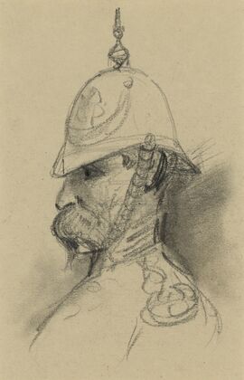 Bust Portrait of soldier with German-style helmet