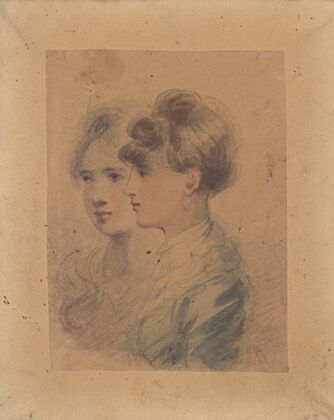 Bust portrait of two young ladies facing left