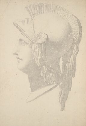 Bust profile of a Greek soldier with helmet