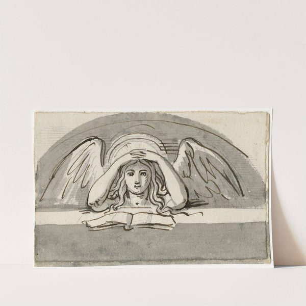 Buste v.e. engel met nimbus achter een lezenaar, en face by David Humbert de Superville
