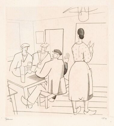 Caféinterieur met klanten en serveerster (1925)