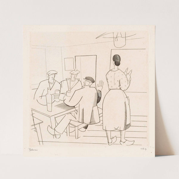 Caféinterieur met klanten en serveerster (1925) by Jean-Émile Laboureur
