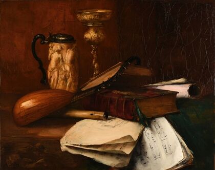 Calice, vidrecome, livres liturgiques et cahiers de musique