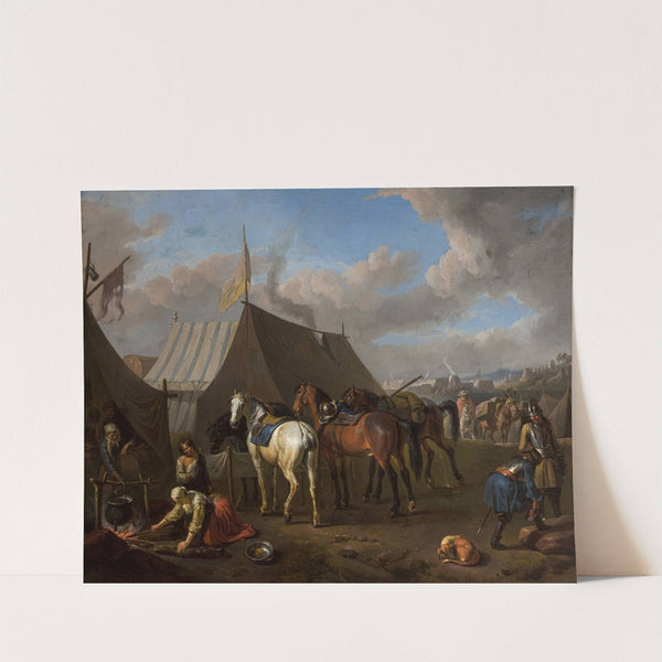 Camp Scene with a Woman at the Bonfire to the Left by Pieter van Bloemen