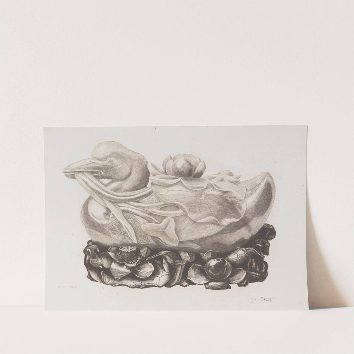 Canard au décor de nénuphar posé sur un socle (1890) by Henri-Charles Guérard