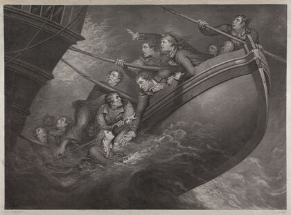Capt. Englefield with Eleven of his Crew Saving Themselves in the Pinnace, from the Wreck of the Centaur, of 74 Guns, Lost Sept. 1782 (1796)