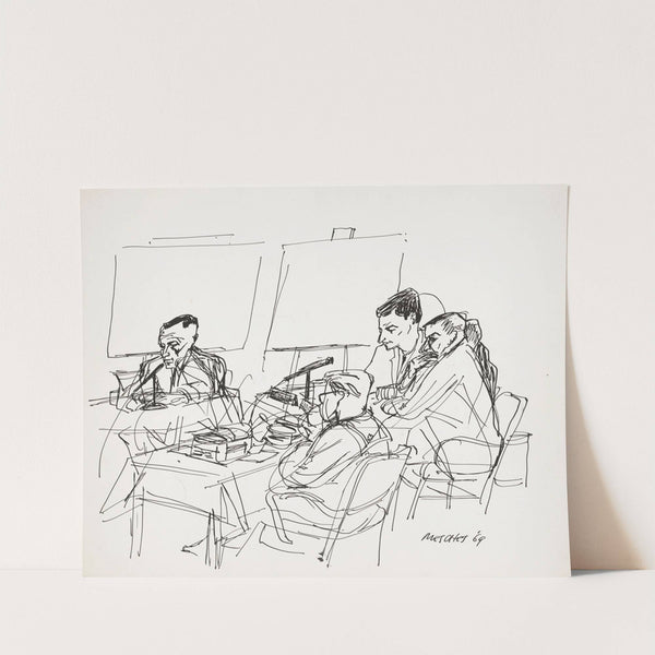 Captain Lloyd M. Bucher, emaciated after eleven months of imprisonment in North Korea, testifying at the court of naval inquiry into the capture of his ship, the USS Pueblo. by Arnold Mesches