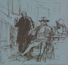 Captain Locker Seated at a Table with His Daughter; a Butler Standing Beside Him