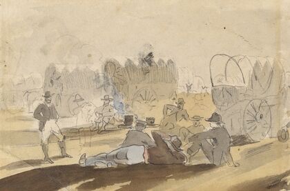 Caravan with Covered Wagons Resting (recto)