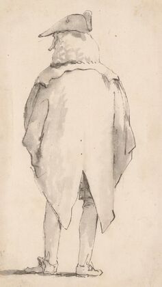 Caricature of a Man Wearing a Wig and a Tricorne, Seen from Behind