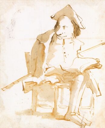 Caricature of a Seated Man with a Book and a Cane