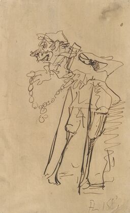 Caricature of a soldier holding a decoration