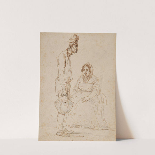 Caricatures of a man holding a basket and a seated woman by Vivant Denon