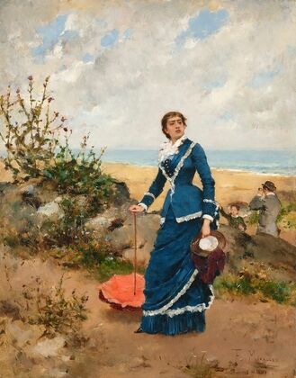 Carmen Miralles con un vestido azul (1880)
