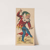Carnival figure dressed as a jester with a flag and a marotte with concentric circle design by René Ackermann