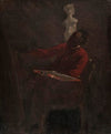 Carpeaux en veston rouge peignant dans son atelier
