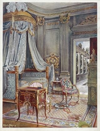 Carved and gilt draped domed bed (lit a couronne), style Louis XVI