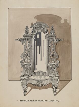 Carved Walnut Hall Rack