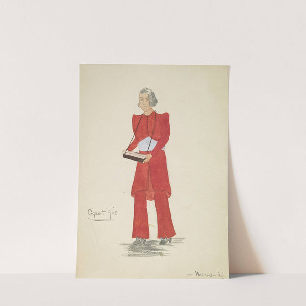 Case of Philip Lawrence: Cigarette Girl red outfit with silver-blue belt carrying a tray (1934-1943) by Perry Watkins