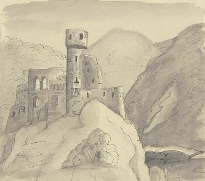 Castle ruins in a mountain landscape