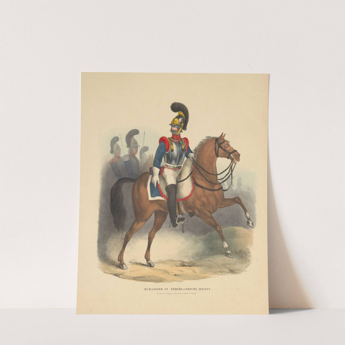 Cavaleriesoldaat met borstharnas te paard Kurassier in Nederlandsche dienst (1842-1880) by Pieter Wilhelmus van de Weijer