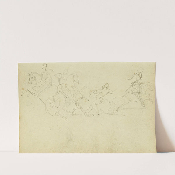 Cavalry skirmish with four horsemen by Théodore Géricault