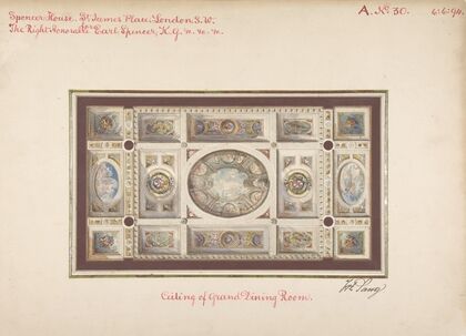 Ceiling of Dining Room, Spencer House, St. James Palace, London, about 1870