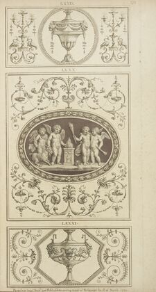 Central design of four cherubs with a torch and ram.