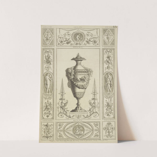 Central design of urn with designs of lions and garlands. by Michael Angelo Pergolesi