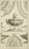 Central design of urn with designs of women’s torsos and cherub and eagle on the lid.