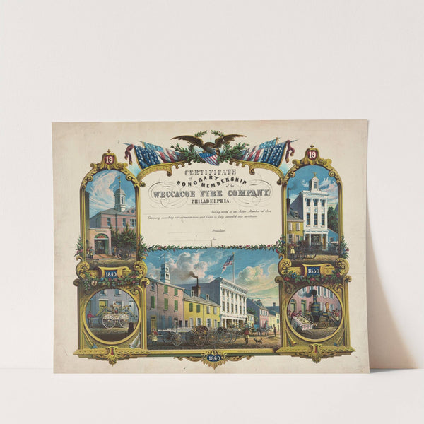 Certificate of honorary membership of the Weccacoe Fire Company, Philadelphia (1859) by James Fuller Queen