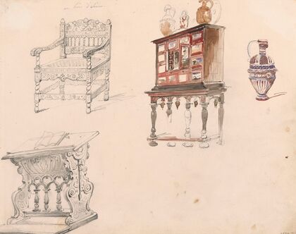 Chair, Prie-dieu, Cabinet and Jug